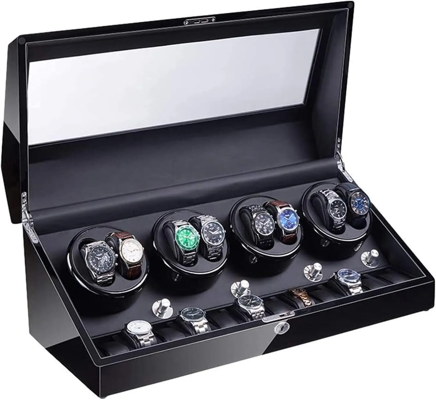 Exterior Large Capacity 4 Rotation Modes Accessories quarry unprotected authentic blue postpone rectangular 8 12 Automatic Watch Winder Box with Led Illumination Quiet Motor Piano Paint 