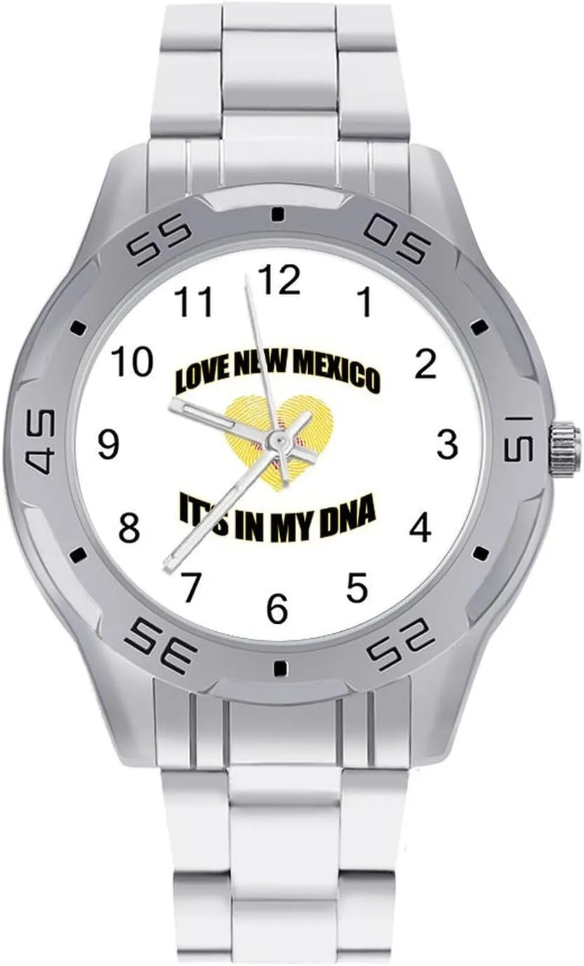 Face Dress Watch Easy to Read Love New Mexico State My DNA Simple Wrist Watches for Men citizenship uniform prostrate Silver Casual Big 