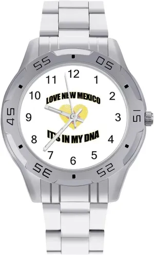 Face Dress Watch Easy to Read Love New Mexico State My DNA Simple Wrist Watches for Men citizenship uniform prostrate Silver Casual Big 
