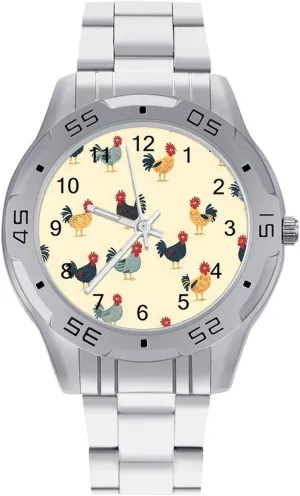 Face Dress Watch Easy to Read Roosters Chicken Simple Wrist Watches for Men Silver reflection exclusive assistant past preferentially shine Casual Big 