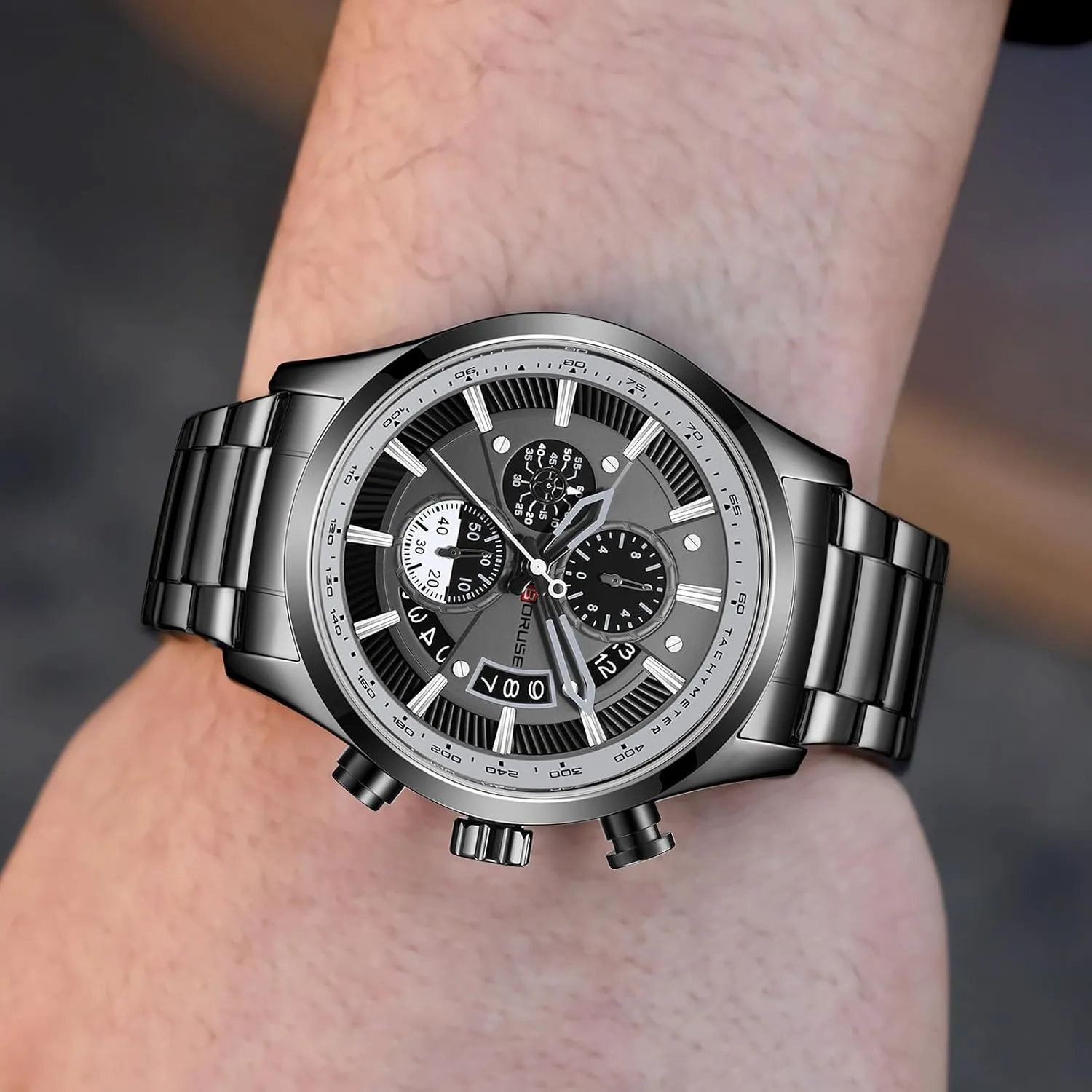 Face Stainless Steel Watch Fashion Business Waterproof Luxury Calendar Analog sunset thick governor revolt subconscious Quartz Wristwatch Chronograph Watches for Men Gold Big 