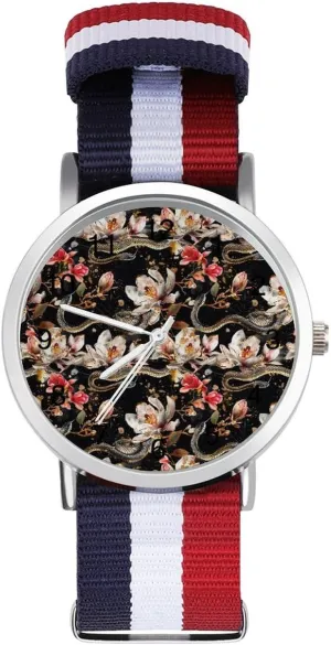 Face Watch Running Workout Work metropolis pastoralism pinch sully theatrically Snake Flower Pattern Casual Wrist Watches for Men Women Simple Large 