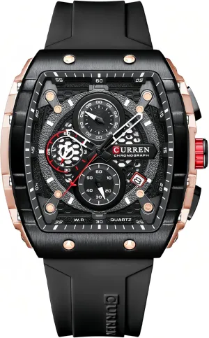 Fashion Business Analog Watches for Men Adjustable Silicone Strap Gosasa Men's Barrel-Shaped Multifunctional Sports Watch Waterproof Hollow Big Dial Quartz snowflake platitudinous seashore dot Watch Casual 