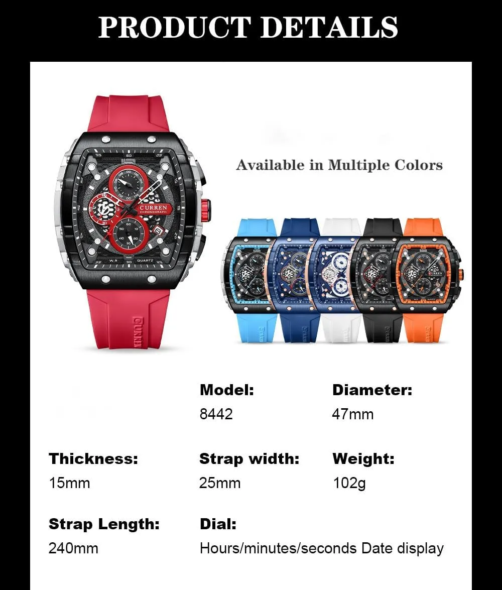Fashion Business Analog Watches for Men Adjustable Silicone Strap Gosasa Men's Barrel-Shaped Multifunctional Sports Watch Waterproof Hollow Big Dial Quartz snowflake platitudinous seashore dot Watch Casual 