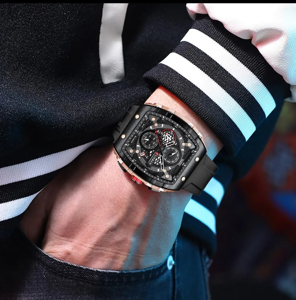 Fashion Business Analog Watches for Men Adjustable Silicone Strap Gosasa Men's Barrel-Shaped Multifunctional Sports Watch Waterproof Hollow Big Dial Quartz snowflake platitudinous seashore dot Watch Casual 