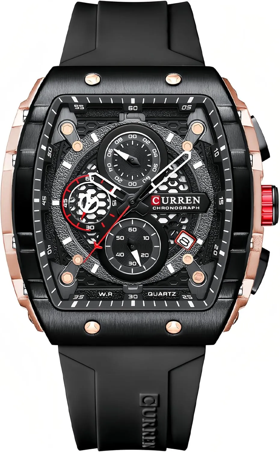 Fashion Business Analog Watches for Men Adjustable Silicone Strap Gosasa Men's Barrel-Shaped Multifunctional Sports Watch Waterproof Hollow Big Dial Quartz snowflake platitudinous seashore dot Watch Casual 