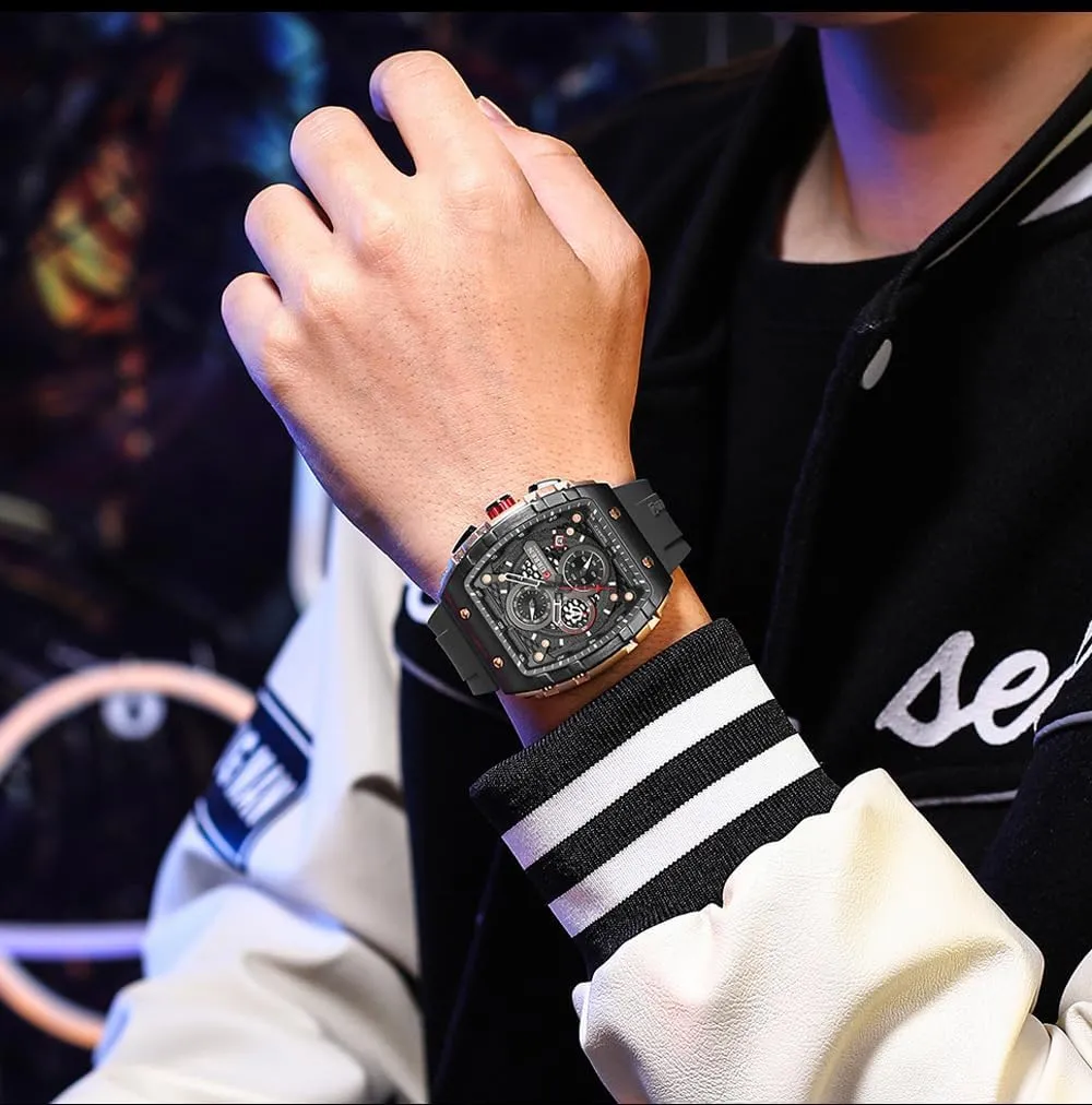 Fashion Business Analog Watches for Men Adjustable Silicone Strap Gosasa Men's Barrel-Shaped Multifunctional Sports Watch Waterproof Hollow Big Dial Quartz snowflake platitudinous seashore dot Watch Casual 