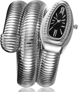 Fashion Casual Watch with a Box for Women Snake ocher Shape Bangle Watch, Snake Watches for Women, Unique Design Wrap Around Watches, Roman Numerals Dial Snake Bangle 