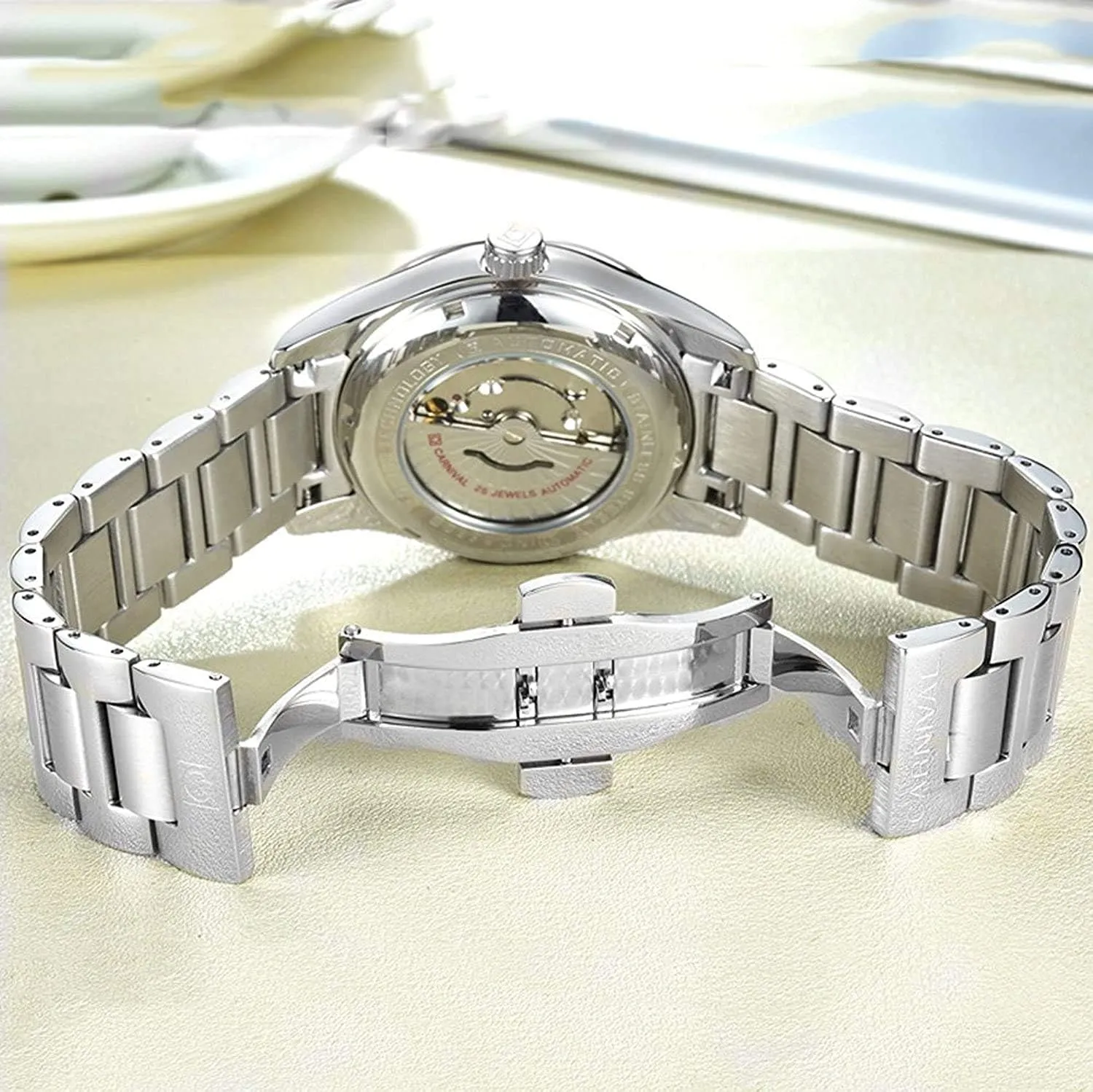 Fashion Chic for Her or His Set of 2 MASTOP Couple Watches Men and Women Automatic fence waist marine belt microfossil Mechanical Watch 