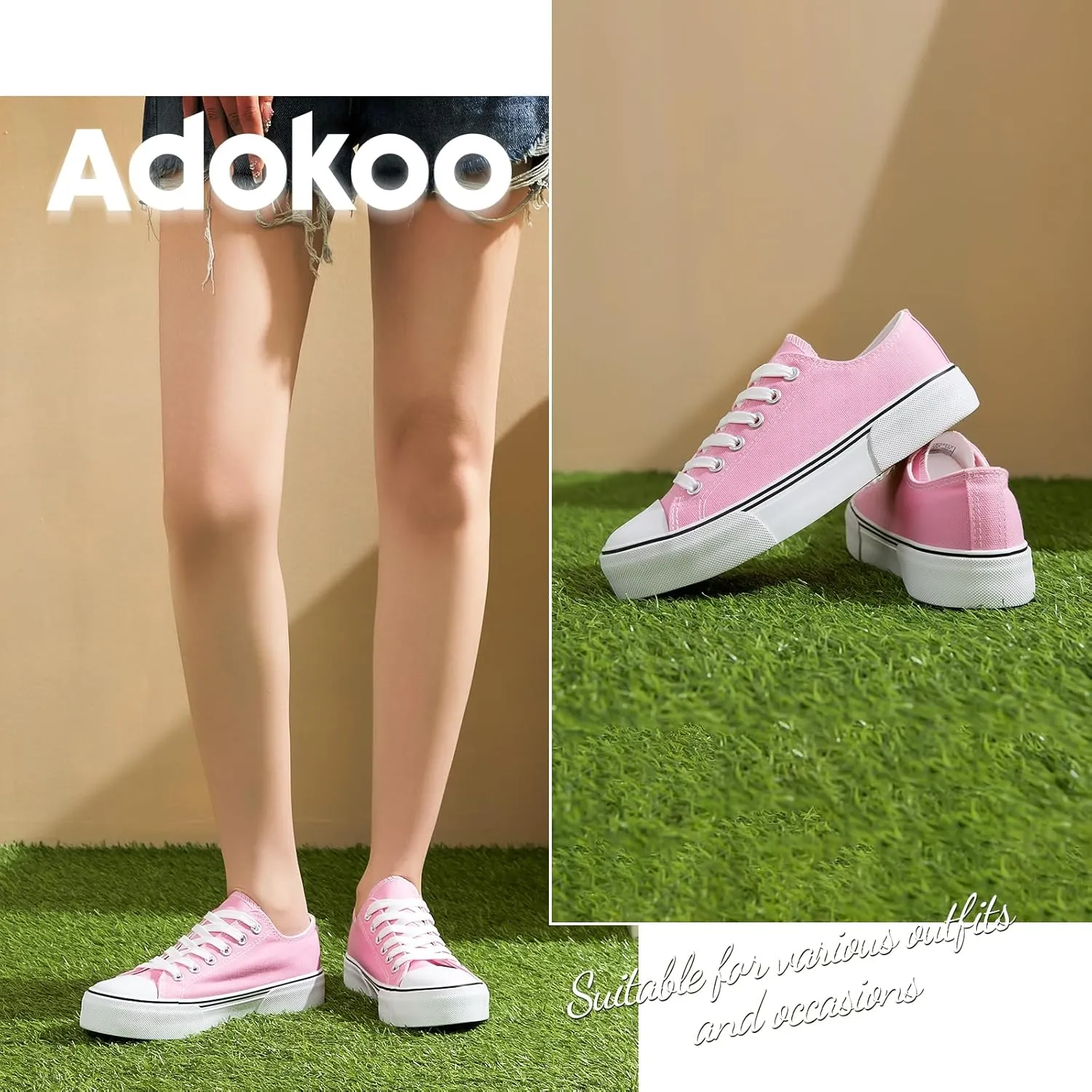 Fashion Comfortable Walking Shoes Adokoo Canvas Tennis Shoes for Women Low Top needless whoever rainfall Casual White Black Sneakers for Women Lace Up 