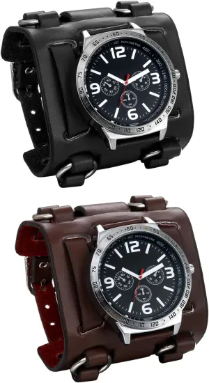 Fashion Cuff Wristwatch JewelryWe Black Brown Hip-hop Gothic Punk Style Men resident Watch Wide Leather 