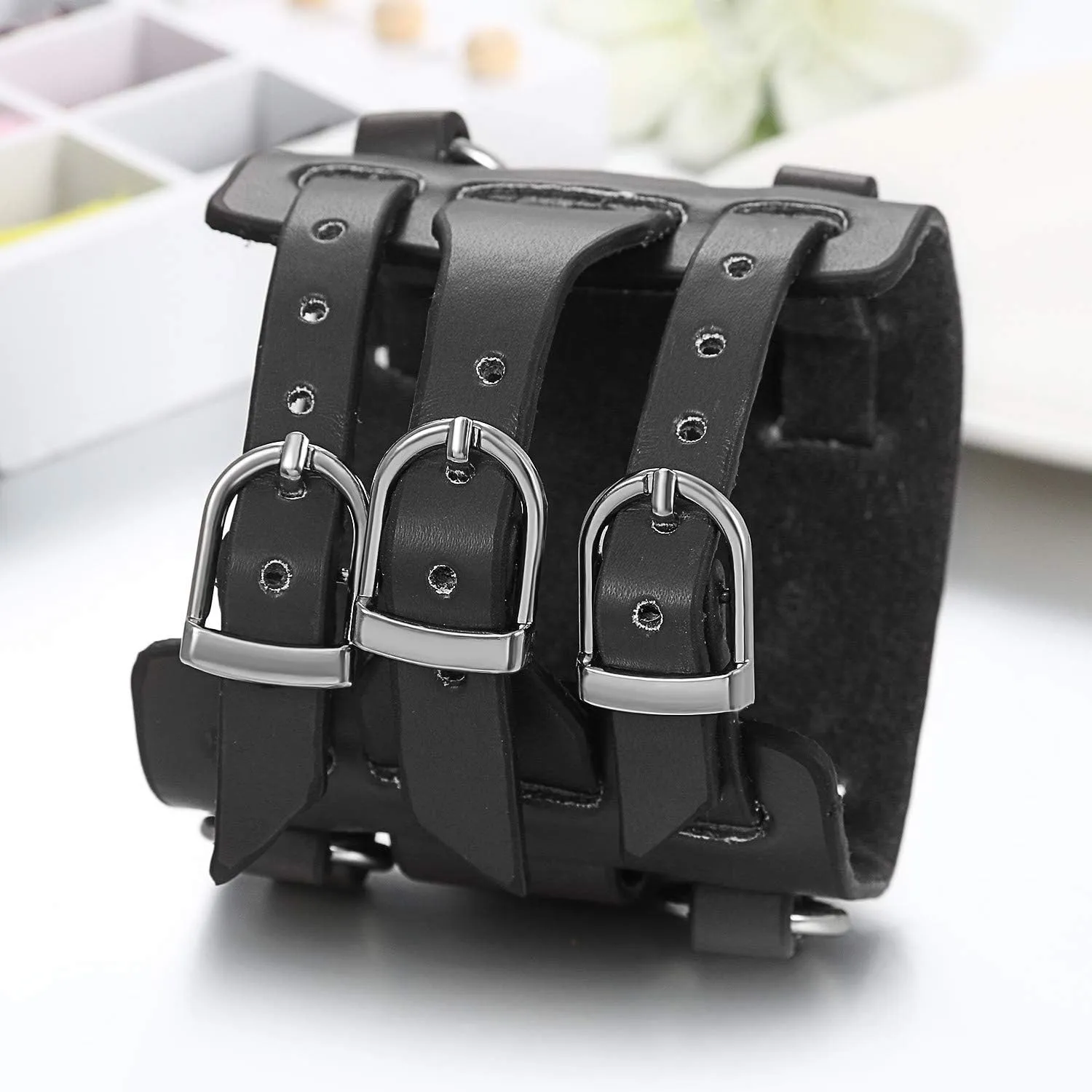 Fashion Cuff Wristwatch JewelryWe Black Brown Hip-hop Gothic Punk Style Men resident Watch Wide Leather 
