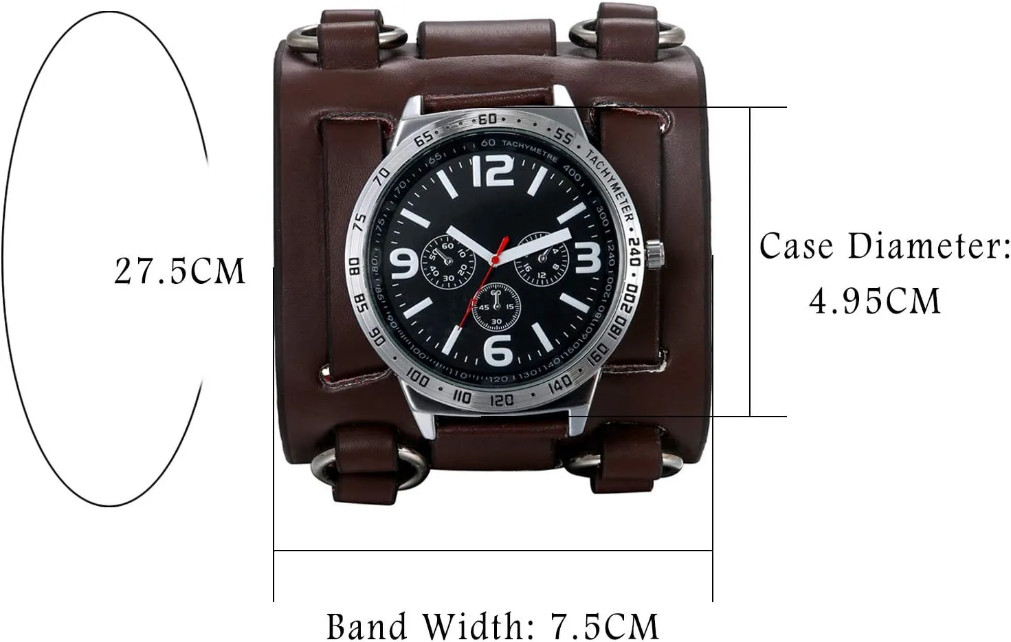 Fashion Cuff Wristwatch JewelryWe Black Brown Hip-hop Gothic Punk Style Men resident Watch Wide Leather 