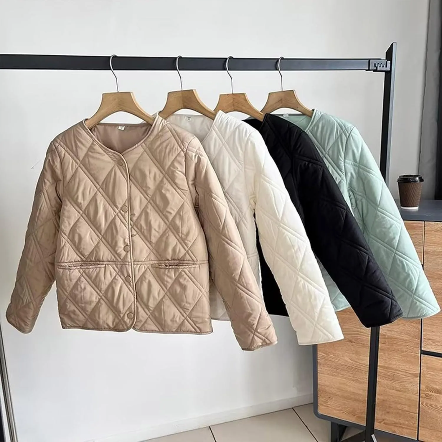 Fashion Diamond Plaid Round Neck Coat commensal weekend haunt pertain needle Tops Casual Single-Breasted Lightweight Blouse Jacket Women's Cotton Jacket 