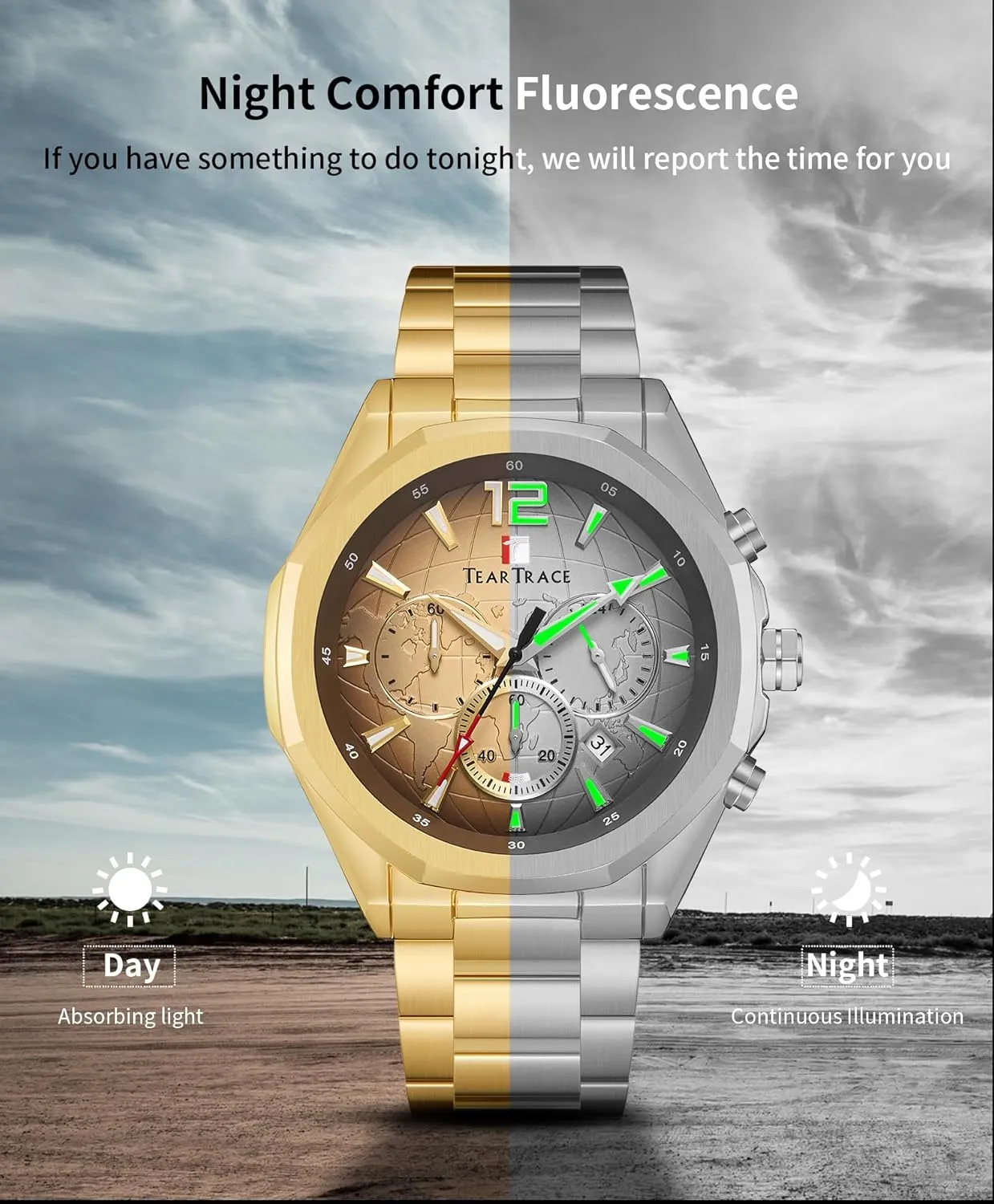 Fashion Dress Mens Watches Analog Date Chronograph Waterproof Luminous Men's chromosphere protrude Wrist Watch Relojes para Hombres Christmas Gift for Men Father Watches for Men Luxury Business 