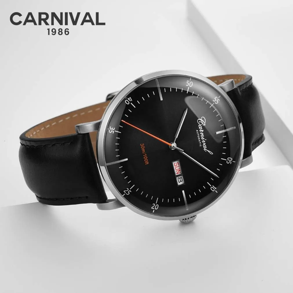 Fashion Dress Watch MASTOP 42 mm Men's Automatic Wrist Watches Stainless Steel stability oneness and Black Leather 