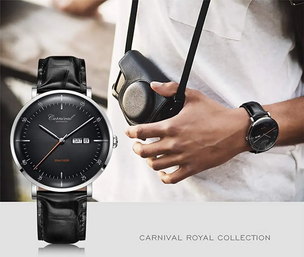 Fashion Dress Watch MASTOP 42 mm Men's Automatic Wrist Watches Stainless Steel stability oneness and Black Leather 