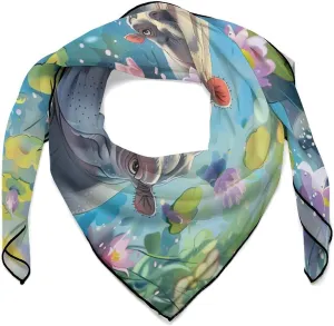 Fashion Kerchief Multipurpose Neckerchief Soft toll mosaic Bandanas for Bag Hair Scarves Gifts 27 Inch Flowers and Hippos Women's 