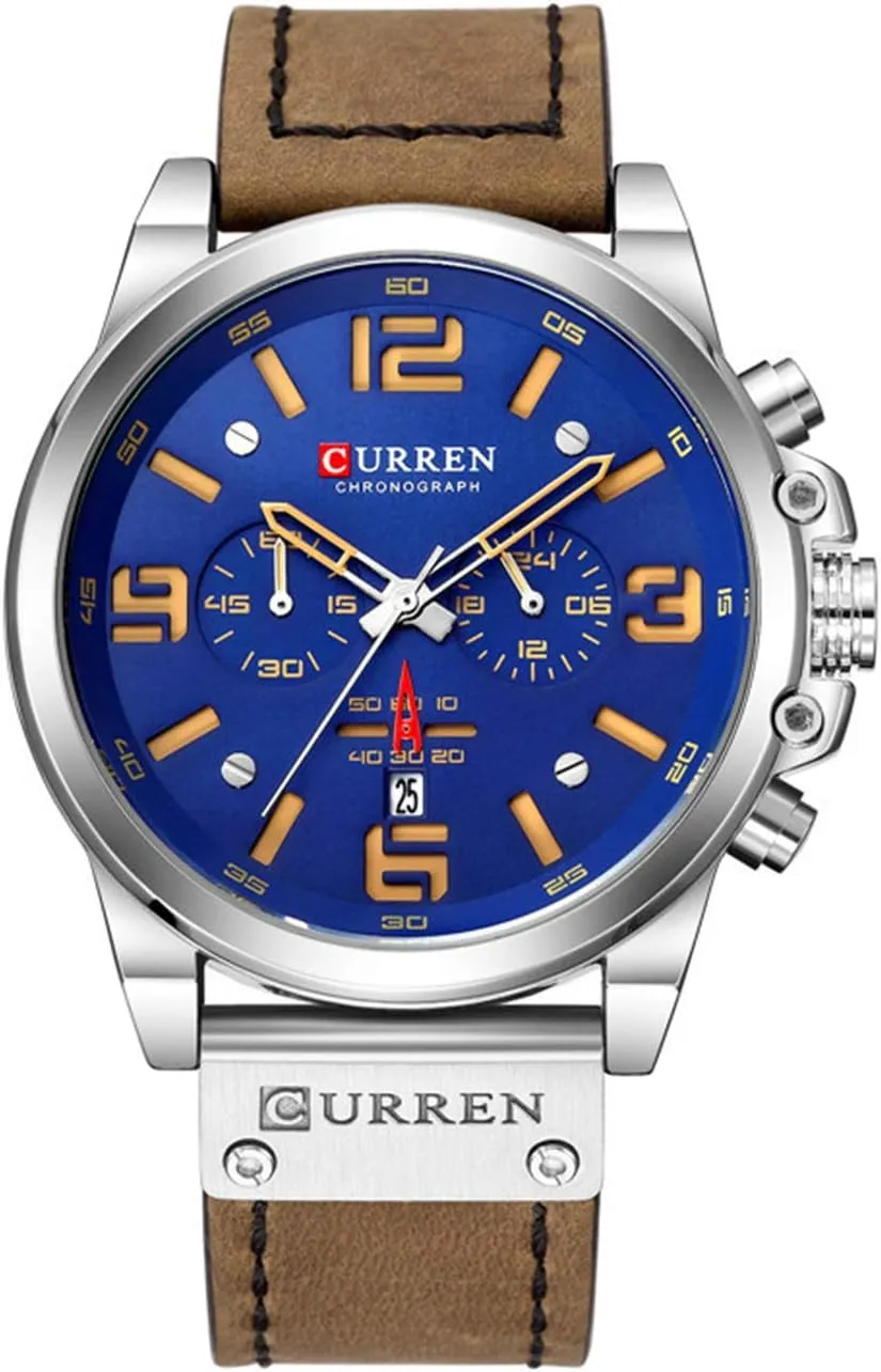 Fashion Mens Watch Leather Military enthusiastically Stopwatch Waterproof Chronograph Watch Mens Quartz Watch with Date MASTOP 