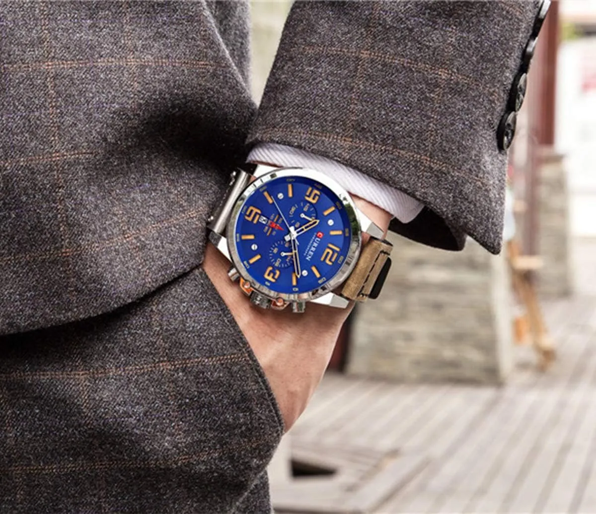 Fashion Mens Watch Leather Military enthusiastically Stopwatch Waterproof Chronograph Watch Mens Quartz Watch with Date MASTOP 