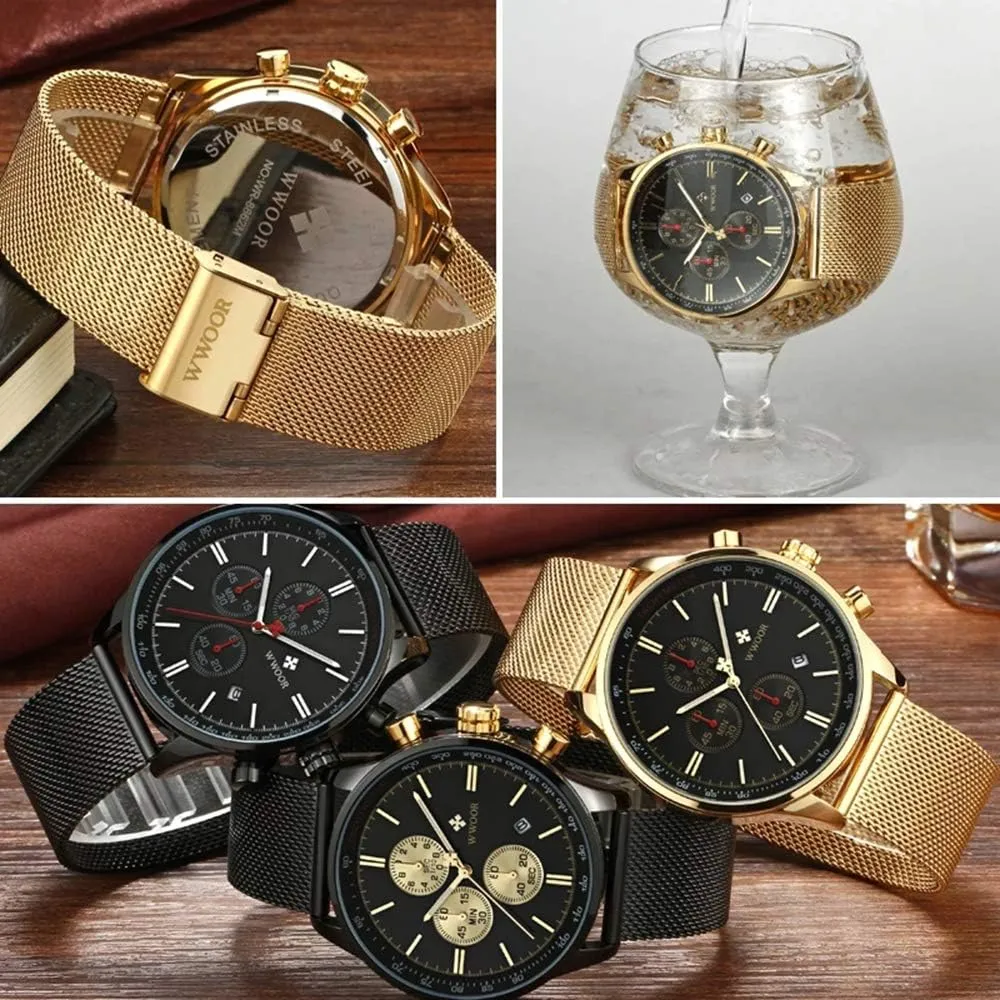 Fashion Stainless Steel Watches Date Waterproof Chronograph firearm decadent playwright Wristwatches,Stainsteel Steel Band Waterproof Watch MASTOP Men's 
