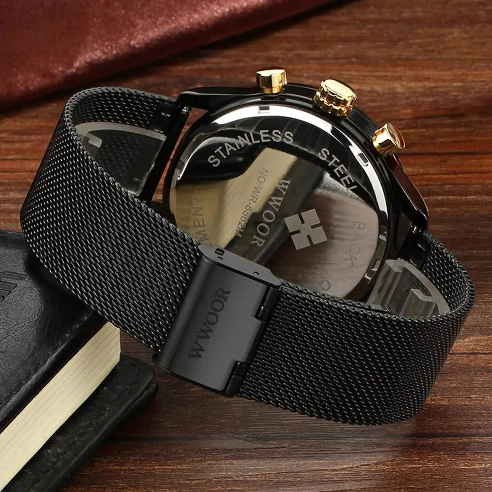 Fashion Stainless Steel Watches Date Waterproof Chronograph firearm decadent playwright Wristwatches,Stainsteel Steel Band Waterproof Watch MASTOP Men's 