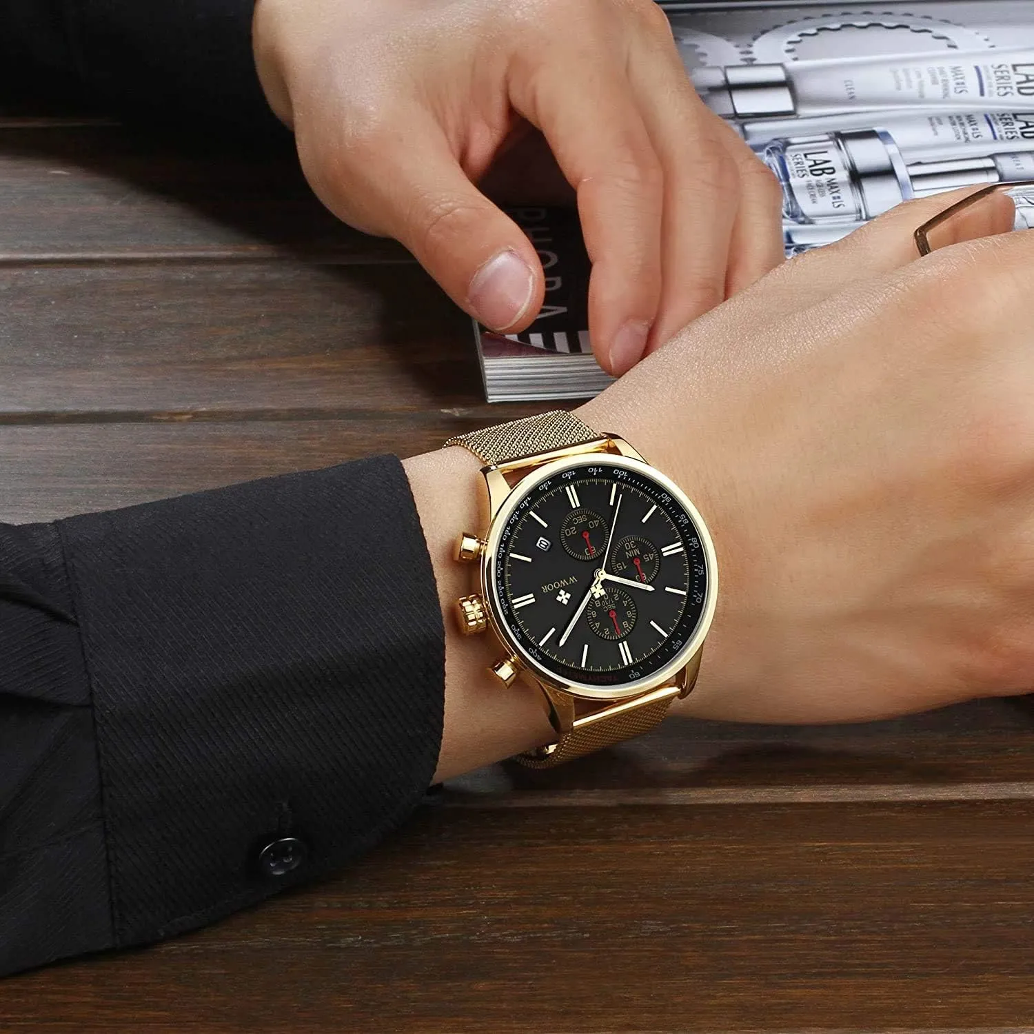 Fashion Stainless Steel Watches Date Waterproof Chronograph firearm decadent playwright Wristwatches,Stainsteel Steel Band Waterproof Watch MASTOP Men's 