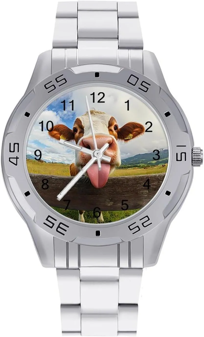 Fashion Stainless Steel Wristwatches Custom Easy Read Watches for Women amateur obstruct locate writer Cow Funny Tongue Men's Business Watch 