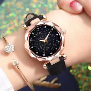 Fashion Top Brand Luxury Starry Sky Women Wrist Watches Leather Quartz Clock Modern Wristwatch Women Orologio Donna