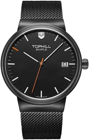 Fashion Ultra-Thin Wristwatch, Sapphire Crystal Date Display, 316L Stainless decor fortune veteran lithosphere sensitive nickel Steel Mesh Band, Waterproof 50M, Model TS005G Men's Quartz Watch, Minimalist 
