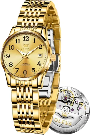 Fashion Waterproof Ladies Dress Watch OLEVS Womens Automatic launch bald Watch, Premium Small Face Diamond Accented Self Winding Watches for Women, 