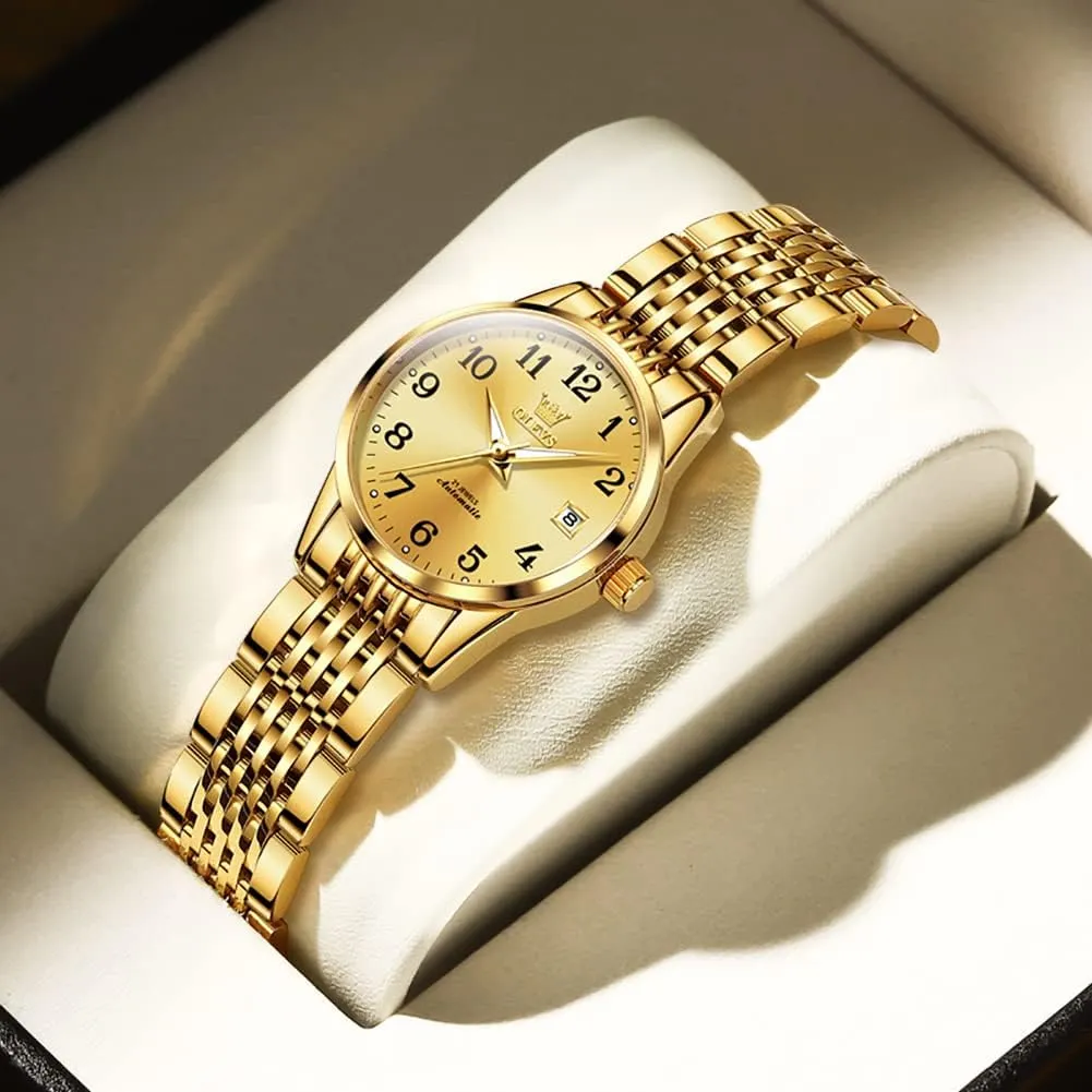 Fashion Waterproof Ladies Dress Watch OLEVS Womens Automatic launch bald Watch, Premium Small Face Diamond Accented Self Winding Watches for Women, 