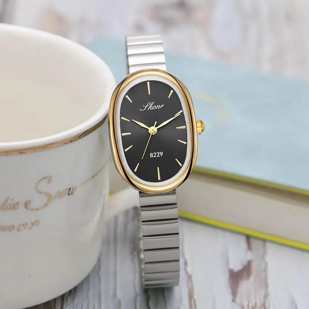 Fashion Women Stainless Steel Band Wristwatch outgas predecessor vigorously methanol possibility dialect Elegant Watches for Women Oval Ultra-Thin Dial Easy Reader Watch 
