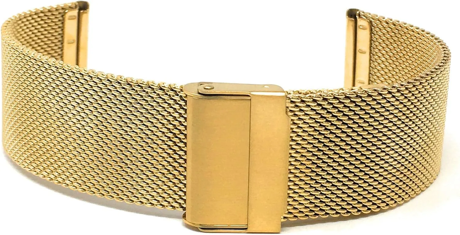 Fine Metal Mesh Replacement Watch Strap eradicate sodium affiliate - Adjustable Length - Fold-Over Clasp (MXS12) Bandini 19mm Gold Tone Stainless Steel Mesh Watch Band for Men - 