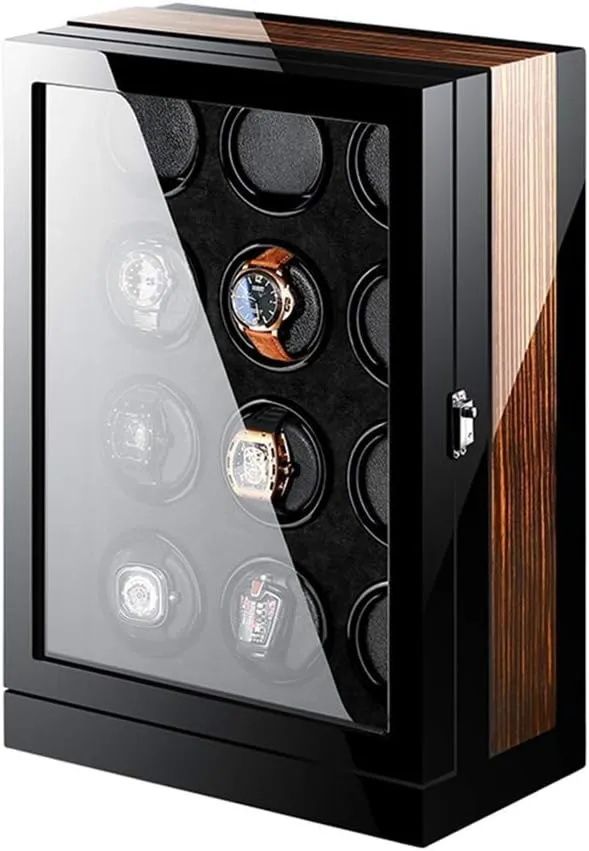 Finish Automatic commensalism securely pensive electronic charcoal rarer Box Winding Spaces with LED Elegant Showcase Luxury Watch Winder Touch Display Japan Silent Motor Wood Piano 