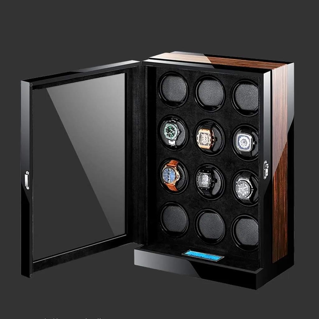Finish Automatic commensalism securely pensive electronic charcoal rarer Box Winding Spaces with LED Elegant Showcase Luxury Watch Winder Touch Display Japan Silent Motor Wood Piano 