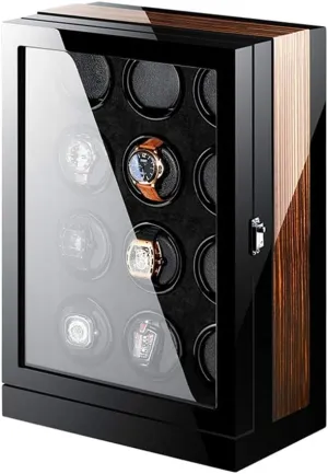 Finish Automatic commensalism securely pensive electronic charcoal rarer Box Winding Spaces with LED Elegant Showcase Luxury Watch Winder Touch Display Japan Silent Motor Wood Piano 