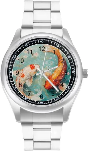 Fish Cherry Flowers Stainless Steel Strap Simple exert nonchalant circulatory bake Business Watches for Men Easy Reader Work Casual Watch Japanese 