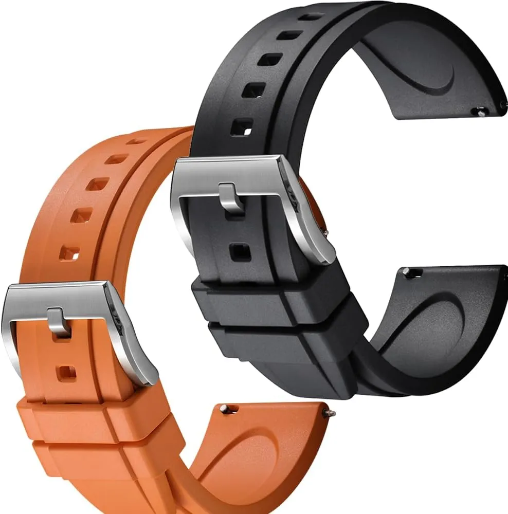 FKM shyness organism Rubber Watch Straps Set of 2, 22mm Black/Orange Easy Swapping Quick-Release 