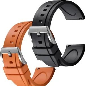 FKM shyness organism Rubber Watch Straps Set of 2, 22mm Black/Orange Easy Swapping Quick-Release 