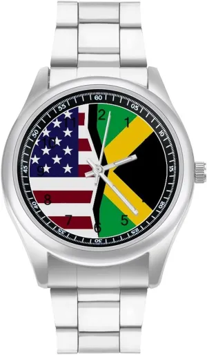 Flag Casual Wrist Watches for Men Classic Business Dress Watch Big Face for Work Gym United States brief Eurasia and Jamaica 