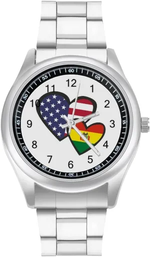 Flag sum balm reflectivity Stainless Steel Strap Business Watches for Men Easy Reader Work Casual Watch Interlocking Hearts USA Bolivian 