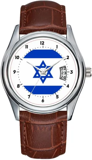 Flag Watches judgment reliable Men Watch Casual Waterproof Quartz Watches Clock Date Classic Business Brown Leather Christmas Wristwatch Israeli 