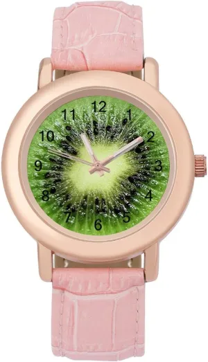 flank Strap for Daily Outdoor Work, style, 202401194 Kiwi Fruit Watches for Women Round Printed Dial Stylish Leather 