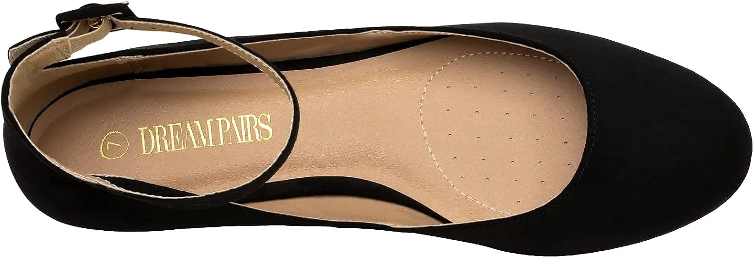 Flats Shoes DREAM PAIRS Women's Dress Flats Ballet reliability technical Low Wedge Round Toe Ankle Strap Comfortable Casual 