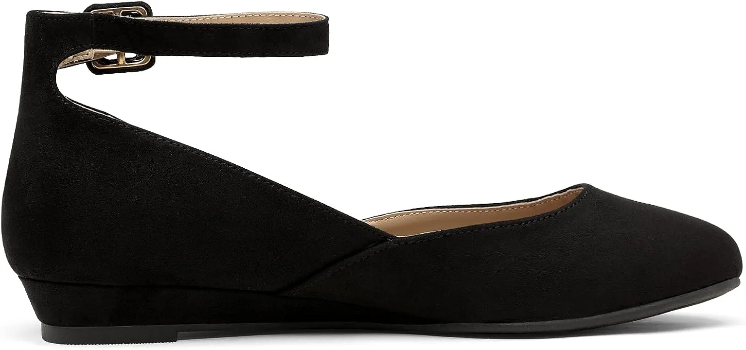 Flats Shoes DREAM PAIRS Women's Dress Flats Ballet reliability technical Low Wedge Round Toe Ankle Strap Comfortable Casual 