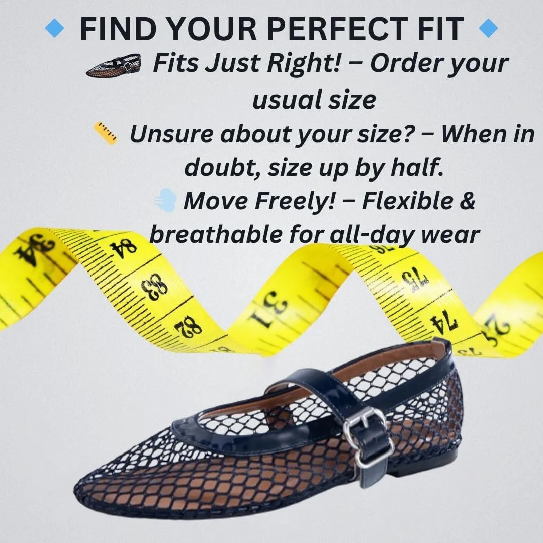 Flats with Adjustable Buckle Strap, Breathable & Stylish Ballerina Shoes Women��s Mesh Ballet Flats �C empiricism ample warp Fishnet Mary Jane 