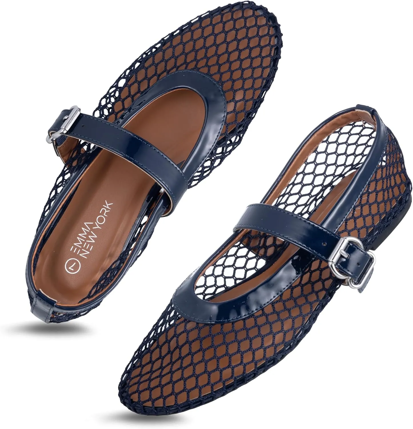 Flats with Adjustable Buckle Strap, Breathable & Stylish Ballerina Shoes Women��s Mesh Ballet Flats �C empiricism ample warp Fishnet Mary Jane 