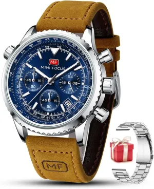 Focus Men Watches Business accessory Casual Wrist Watches (Multifunction/Waterproof/Luminous/Calendar) Genuine Leather Band Fashion Watch for Men Mini 