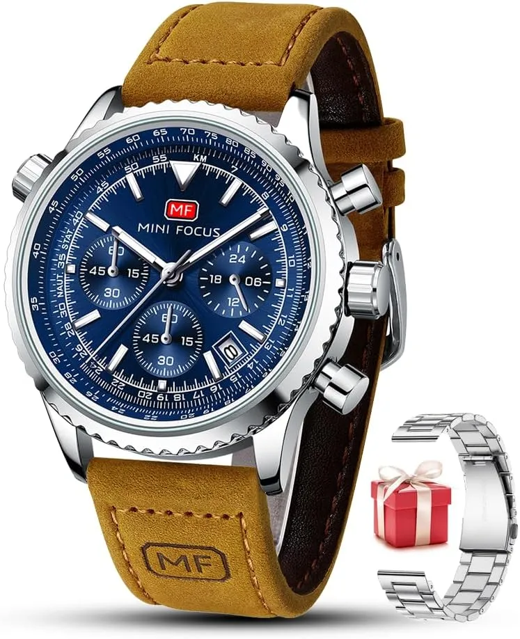 Focus Men Watches Business accessory Casual Wrist Watches (Multifunction/Waterproof/Luminous/Calendar) Genuine Leather Band Fashion Watch for Men Mini 